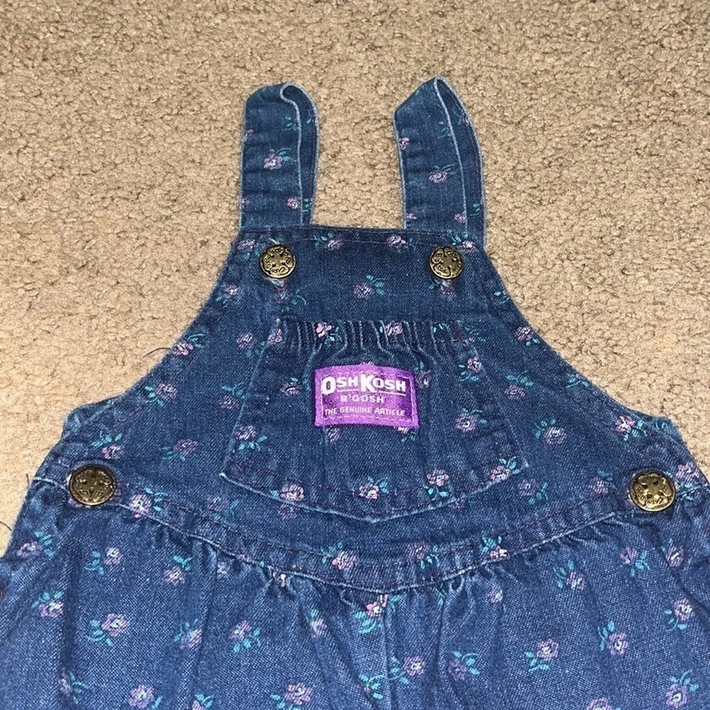 OshKosh B’Gosh Vintage VTG Union USA Vestbak Overalls Bubble Romper Floral‎ 12M